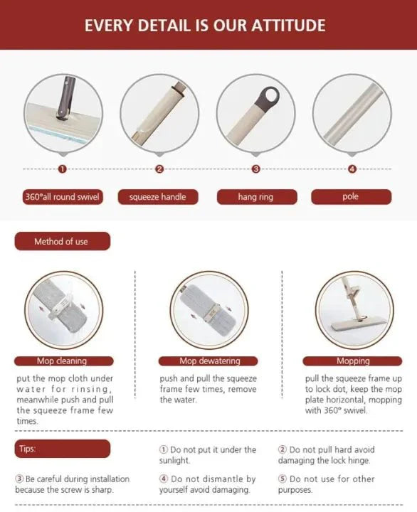 Automatic Spin 360 Rotating Floor Mop Lazy Household Cleaning Self-Wringing Magic