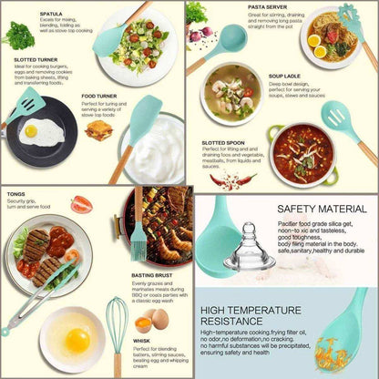 12 Pcs Silicone Non-Stick Cooking Tool Set - Kitchen Grow