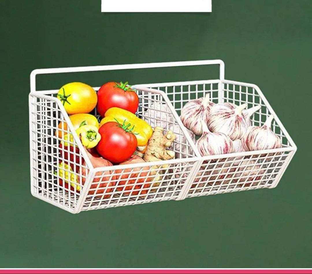 2 Grids Wall Mounted Metal Wire Storage Basket - Kitchen Grow