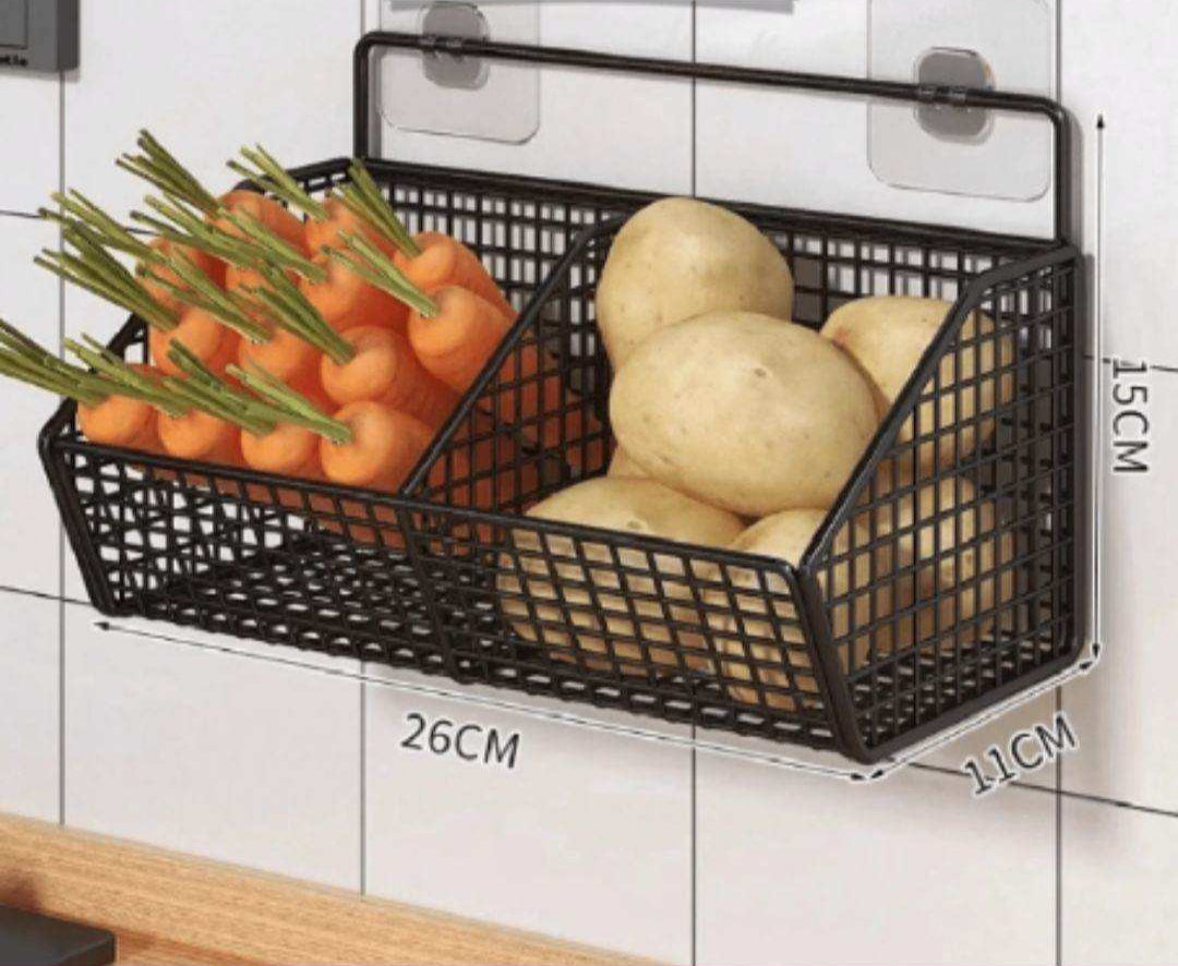 2 Grids Wall Mounted Metal Wire Storage Basket - Kitchen Grow