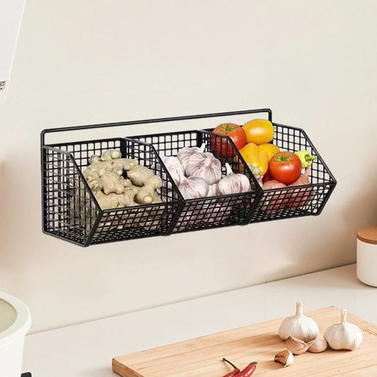 3 Grids Wall Mounted Metal Wire Storage Basket