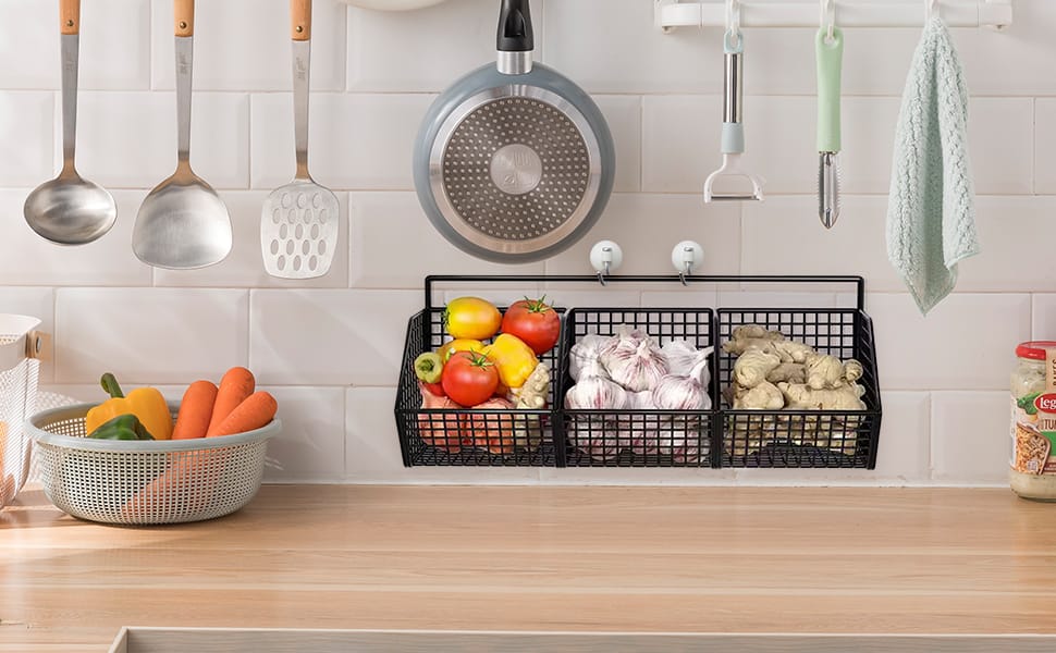 3 Grids Wall Mounted Metal Wire Storage Basket