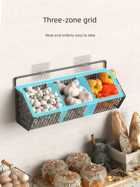 3 Grids Wall Mounted Metal Wire Storage Basket