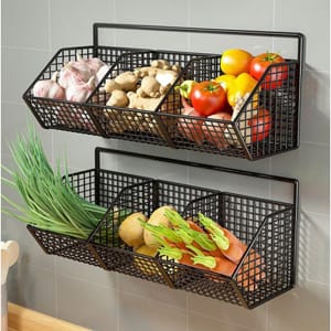3 Grids Wall Mounted Metal Wire Storage Basket