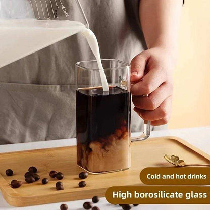 400ml Square Glass Mug With Handle, Straw & Wooden Lid - Kitchen Grow