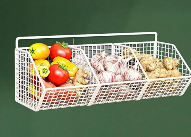 3 Grids Wall Mounted Metal Wire Storage Basket