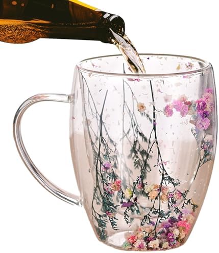 Double Wall Glass Mug with Dry Flowers