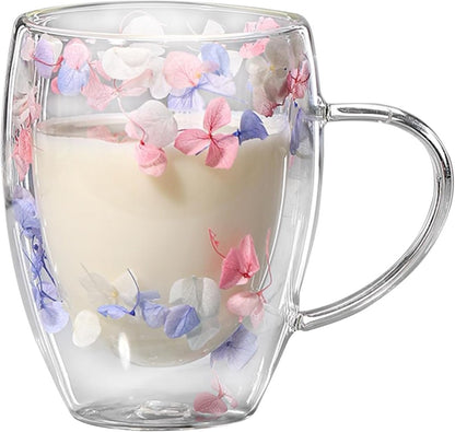 Double Wall Glass Mug with Dry Flowers