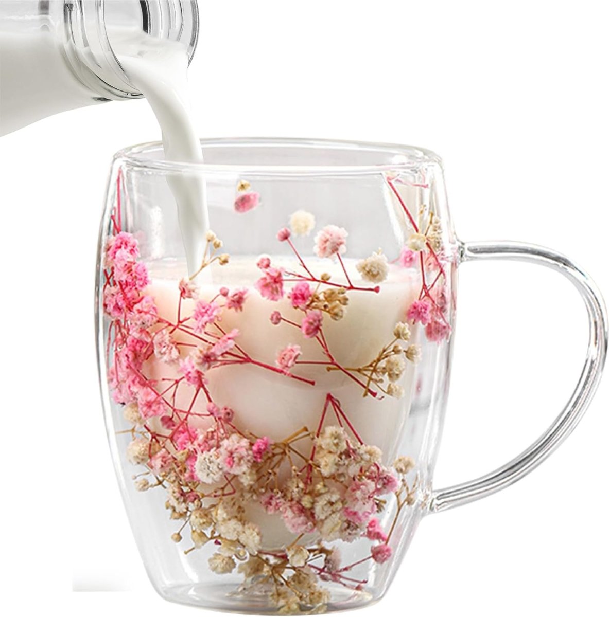 Double Wall Glass Mug with Dry Flowers