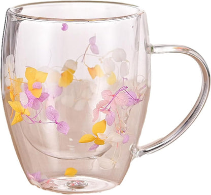 Double Wall Glass Mug with Dry Flowers