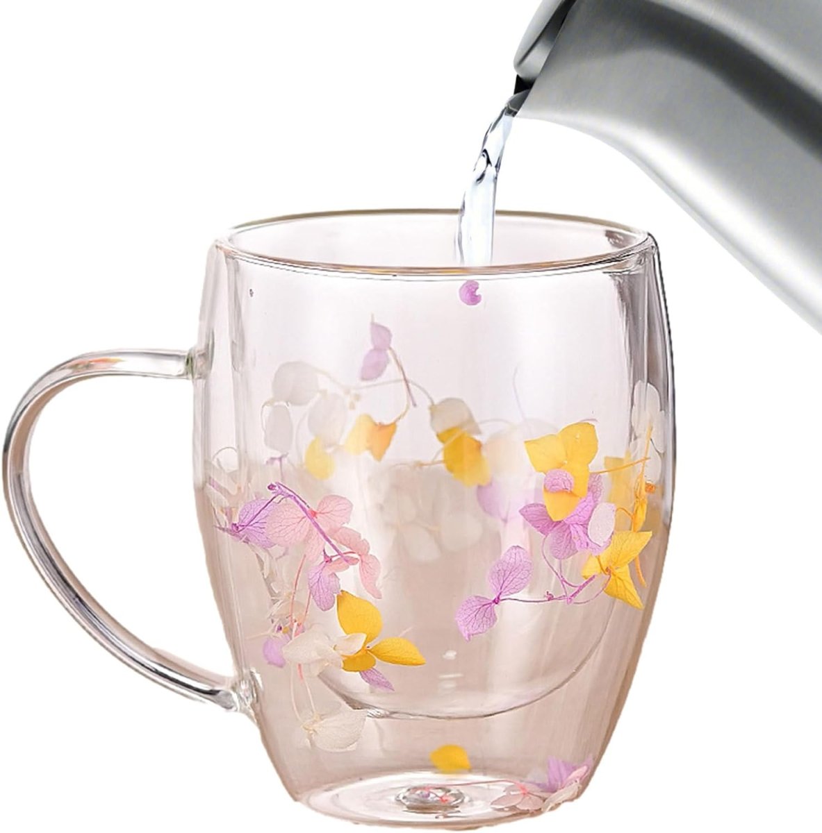 Double Wall Glass Mug with Dry Flowers