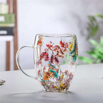 Double Wall Glass Mug with Dry Flowers