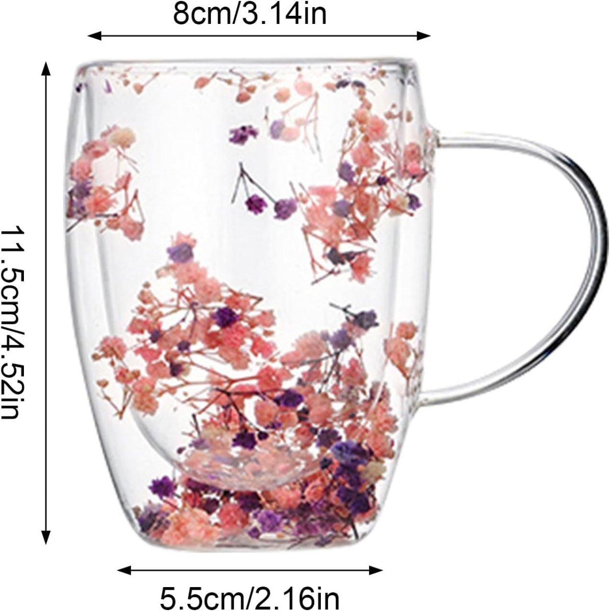 Double Wall Glass Mug with Dry Flowers