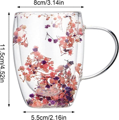 Double Wall Glass Mug with Dry Flowers