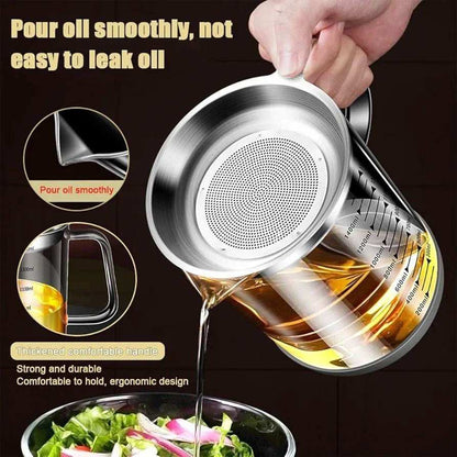 Glass Oil Pot with Stainless Steel Lid and Strainer - Kitchen Grow