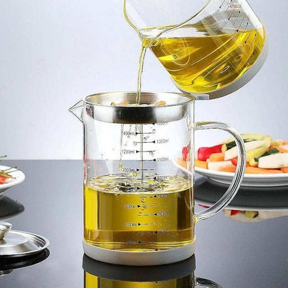 Glass Oil Pot with Stainless Steel Lid and Strainer - Kitchen Grow