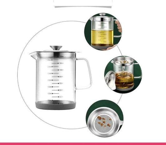 Glass Oil Pot with Stainless Steel Lid and Strainer - Kitchen Grow