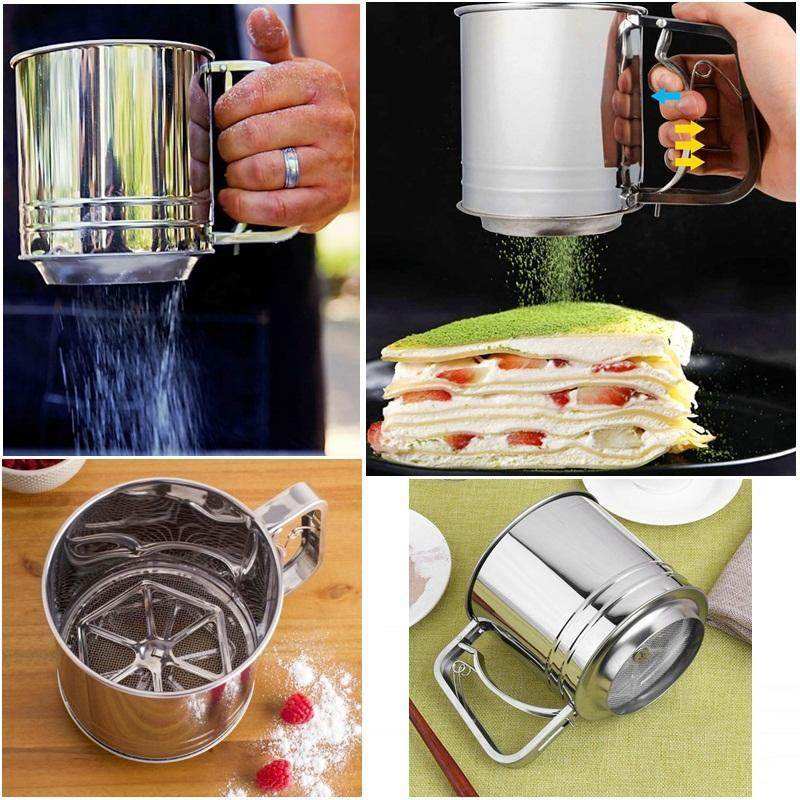 Handheld Stainless Steel Cup Mesh Flour Strainer - 250 gm - Kitchen Grow