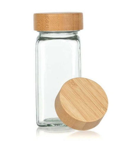 Glass Spice Jar with Bamboo Lid | Airtight Kitchen Storage Bottle (110ml)