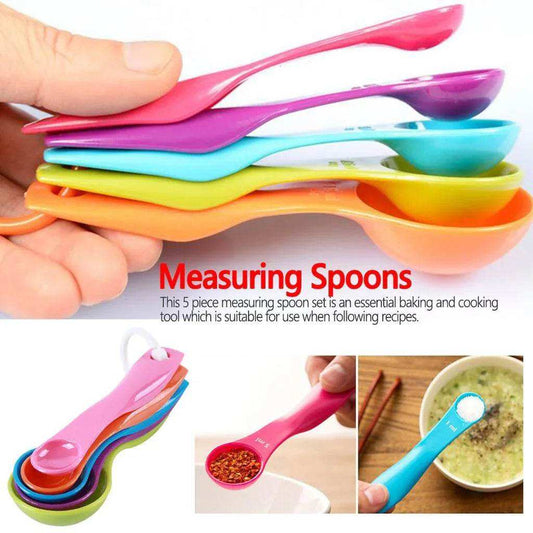 Set of 5 - Random Color Plastic Kitchen Baking Measuring Spoons - Kitchen Grow